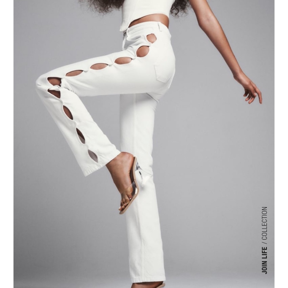 Zara white cut-out straight jeans